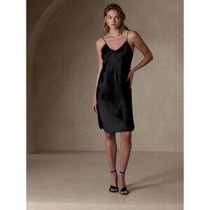 Banana Republic Bliss Silk silp‎ dress Size L black 100% silk charmuese cocktail